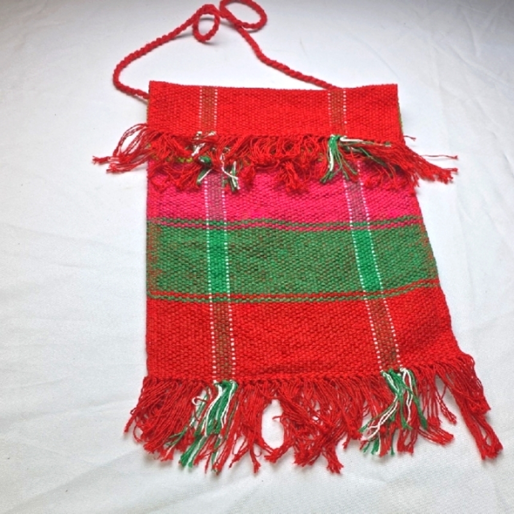 Colorful Woven Fringed Bag Tote Lightweight‎ 15x11   Foldover Flap EUC